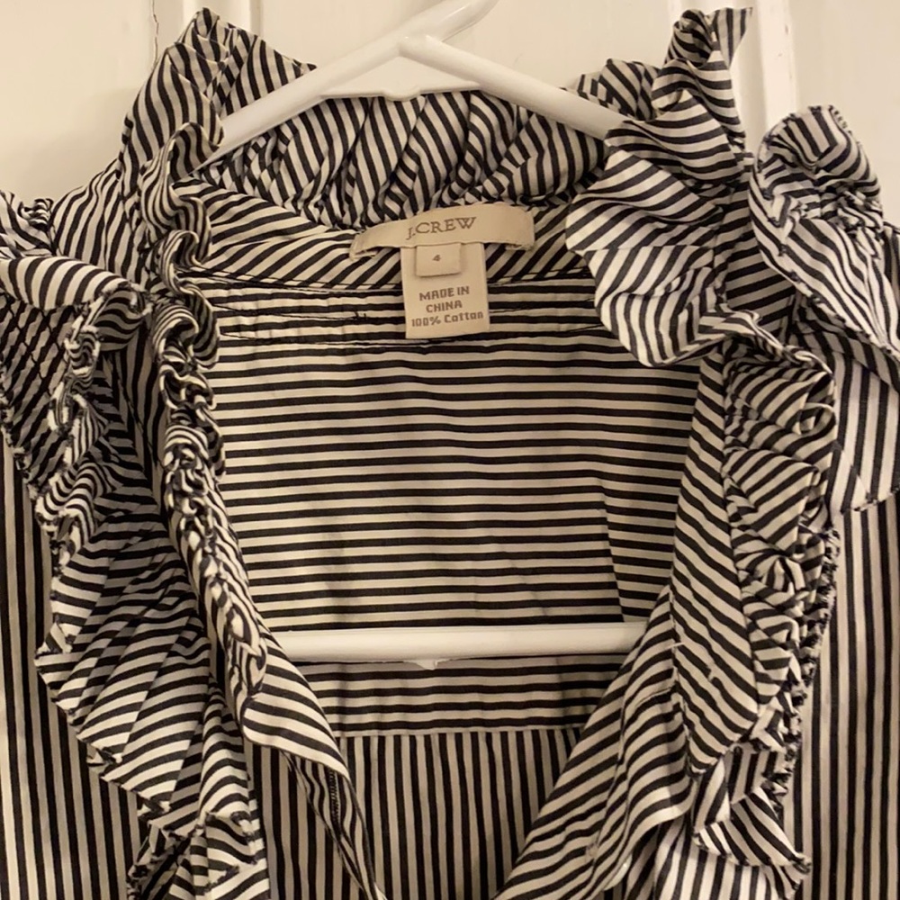 J. Crew ruffled pinstripe button down